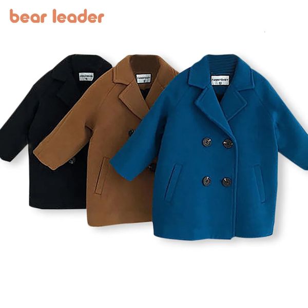 Manteau Bear Leader bébé garçon en veste longue double boutonnage chaud infantile enfant en bas âge revers Tweed 2023 automne vêtements de sortie d'hiver manteaux 231007