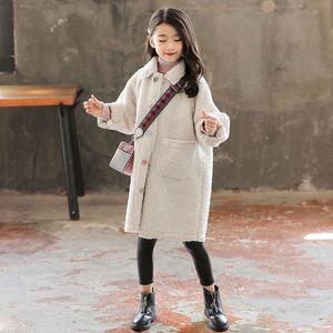 Manteau Belle Fille Outwear Printemps Veste Longue Chaud Plus Velours Bébé Adolescent 4 14Y Beige Vert Haute Qualité Enfants Vêtements 221122