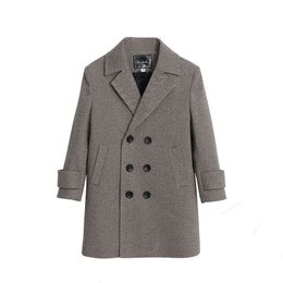 Coat Wollen Wollen Blends Lagen voor de herfst Winter Fashion Solid plus katoen warme draai Kraag Lange bovenkleding Kinderkleding 230311