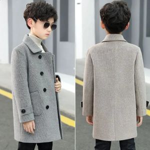 Abrigo Niños Mezclas de lana Abrigos para otoño invierno 2023 Moda Algodón sólido Cálido Cuello de giro Ropa exterior larga Ropa para niños P19 231109