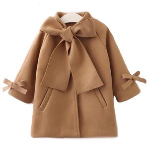 Abrigo Marca Moda Infantil Niño Bebé Niña Abrigo de lana Invierno Lana Arco Manga larga Marrón Slim Warm Outwear Chaqueta 28T 231010