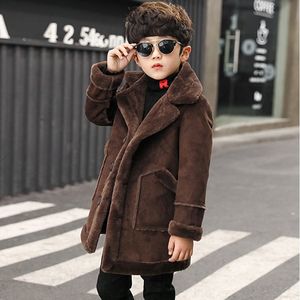 Abrigo para niños de lana informal de invierno para niños, ropa de abrigo pesada de terciopelo de felpa bonita para niños, gabardina de bolsillo de empalme 230311