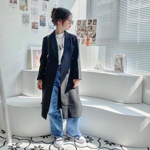Manteau enfants vêtements filles Trench printemps et automne à la mode Style coréen longue couleur unie Double boutonnage