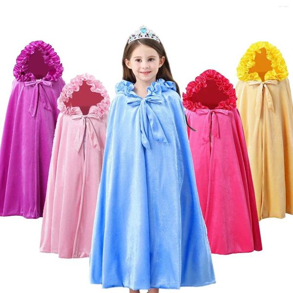 Manteau enfants fantaisie Halloween Cosplay Costumes princesse Cape scène Performance à capuche assistant châle filles rose bleu velours chaud Cape