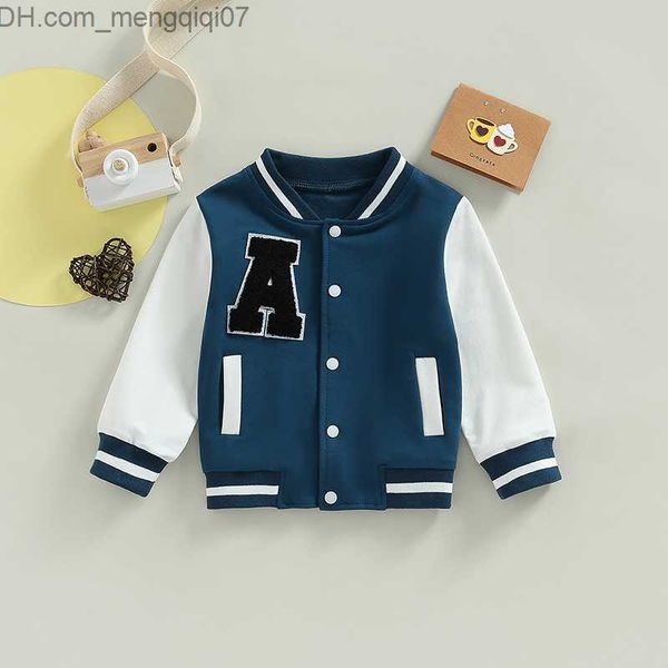 Abrigo Chaqueta de béisbol para niños, niños y niñas, chaqueta de bebé, patrón de letras, botones de manga larga, chaqueta delantera, primavera y otoño, ropa para niños Z230720