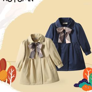 Manteau vêtements pour enfants filles, veste avec nœud, Style coréen, mignon, Long Trench, coupe-vent pour bébés filles, printemps automne