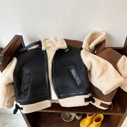 Manteau pour enfants, produit d'hiver 2023 pour garçons et filles, veste en fourrure patchwork, col montant pour bébé, court 231206