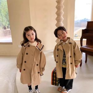 Abrigo niños gabardina 2024 primavera otoño niños niñas Corea Color sólido largo moda Casual cuello vuelto