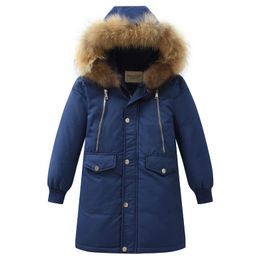 Manteau enfants hiver duvet de canard filles épaississement chaud vestes garçons longue fourrure naturelle vêtements d'extérieur à capuche manteaux enfants veste