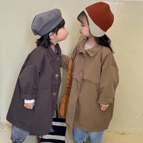 Manteau mi-long pour enfants garçons, coupe-vent coréen à la mode, solide, ample, veste pour bébés en bas âge, printemps automne 2024