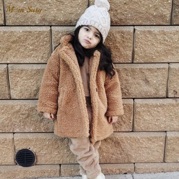 Manteau Mode Bébé Fille Garçon Veste D'hiver Fourrure Épaisse Enfant Mouton Chaud Comme Long Lâche Enfant Vêtements De Haute Qualité 2 14Y 220927