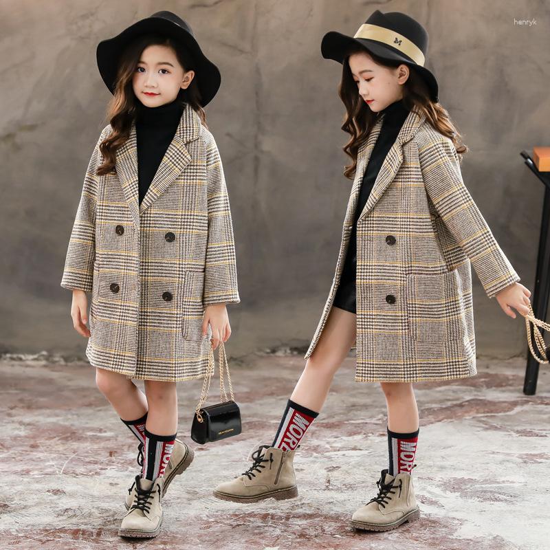 Шахмовая модная куртка зима весна верхняя одежда топ -детская одежда школьная детская костюмы для подростки для девочек шерстяная ткань высокая Qua