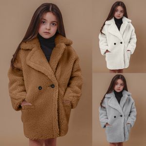 Jas mode kinderen babymeisjes kleren faux bont winter warm outdarse dikke dikke s teddybeer lange losse kinderen jas 221122