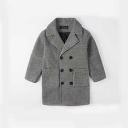 Manteau mode treillis haute qualité enfants laine pour garçons automne hiver boutons enfants vêtements manteau 230926