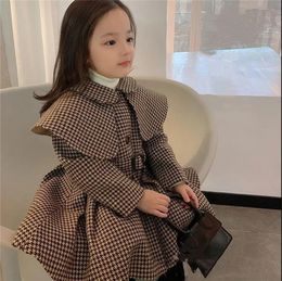 Mantel Mädchen und Lange Graben Jacke Herbst Winter Koreanische Version Baby Mädchen Plaid Gürtel Oberbekleidung Kind Outfit 2 6 jahre 221122