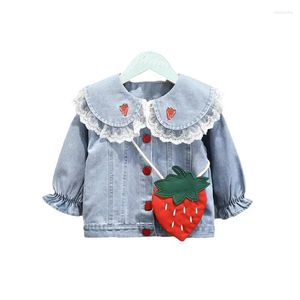 Abrigo chaqueta para niña, ropa de primavera y otoño, Tops de princesa de fresa con solapa grande de Encaje Coreano para niños de 1 a 10 años