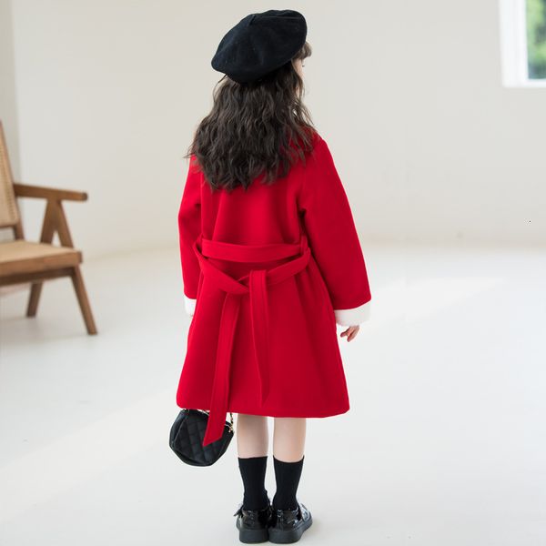 Manteau fille hiver épaissir chaud rouge mi-longueur année de noël vêtements d'extérieur pour enfants col de fourrure adolescent école enfants vêtements 221122