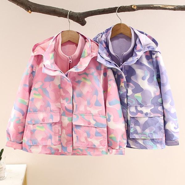 Abrigo para niñas, cortavientos de camuflaje, impermeables 3 en 1, impermeables con capucha, chaqueta deportiva para exteriores, ropa de abrigo para niños, ropa de Otoño/Invierno