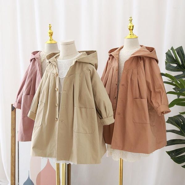 Manteau d'automne pour filles, Trench-Coat ample et doux, veste à capuche pour enfants, vêtements d'extérieur décontractés pour enfants et adolescents de 2 à 12 ans, S36