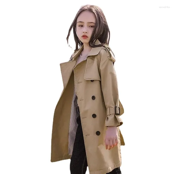 Manteau filles Trench Double boutonnage britannique printemps automne enfants enfants décontracté coupe-vent veste vêtements d'extérieur robe manteaux avec ceinture