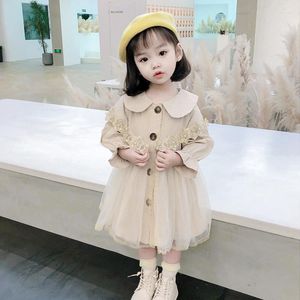 Manteau filles Trench monocouche maille dentelle Floral princesse robe Style coupe-vent bébé enfants printemps vêtements d'extérieur longues vestes 2-7 ans