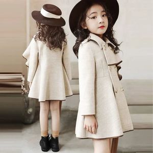 Abrigo Niñas Cálido Lana Invierno Espesar Ropa de abrigo Chaqueta de niña Niños Mangas con volantes Abrigo largo Chaquetas de moda de otoño 231113