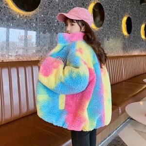 Coat Kids Student Wool For Girls Teenager School Fleece Jacket Rainbow Warm Streetwear Cleren Children S Kleding 5 16 jaar 221122