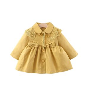 Manteau enfants bambin filles bouton vers le bas veste Trench enfants décontracté à manches longues nœud avant revers avec dentelle Cape tenues