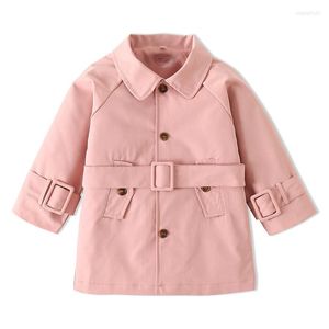 Jas kimocat meisjes kleding lente en herfst roze lange mouwen windjack riem babykinderen zoete 0-5 jaar