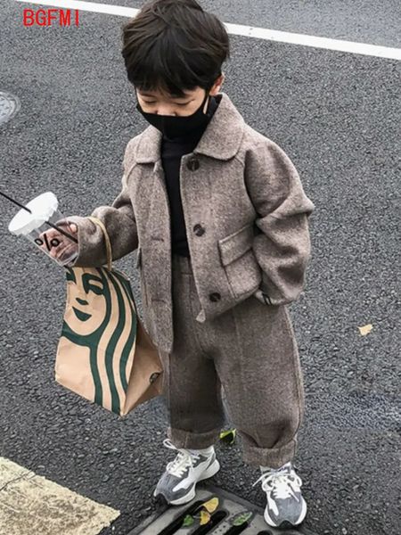 Manteau coréen automne vêtements d'extérieur vêtements d'hiver pour enfants garçons filles pantalons en laine pour enfants costume britannique décontracté deux pièces ensemble 2 10 ans 231107