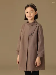 Abrigo coreano Chic chaquetas sueltas gabardina chica Vintage cuello levantado cortavientos con botones otoño Casual abrigos a prueba de viento para niños