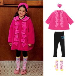 Jas Koreaanse Kinderkleding Meisjes Roze Lam Bovenkleding Jas Voor 2023 Winter Kinderen T-shirts Prinses Jurk Clothings 231009