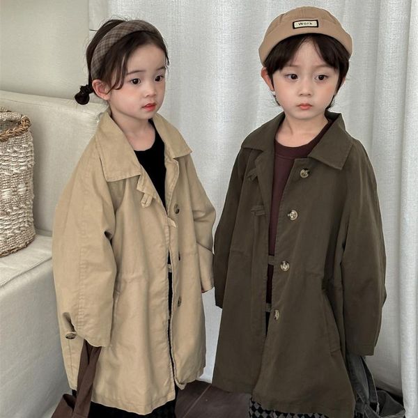 Abrigo estilo coreano otoño primavera niños trinchera larga Unisex niños ropa de abrigo Casual chaqueta de bebés niños niñas rompevientos de moda