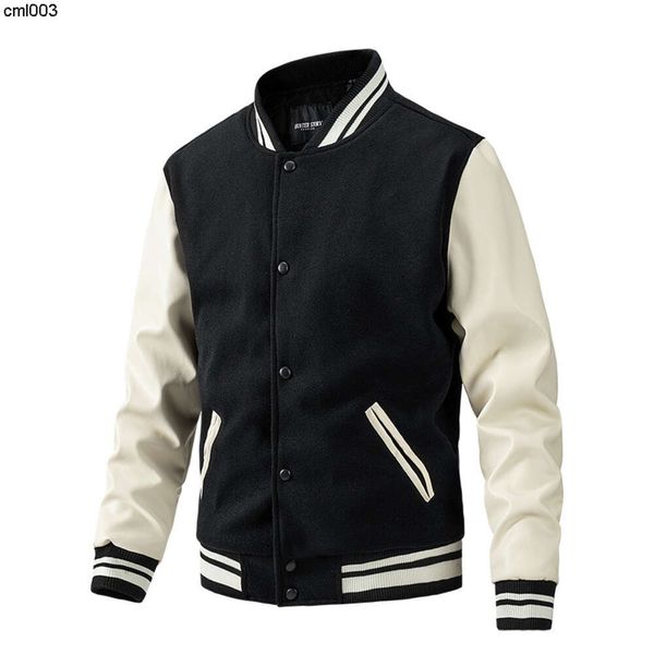 Coat Mens Spring and Automne Nouveau collier de baseball Couleur Couleur assortie de clip unique extérieur Coton grande veste en laine Men