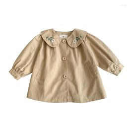 Manteau mi-long coréen brodé, haut Style britannique, Trench pour filles, vêtements de printemps et d'automne pour enfants, vêtements d'extérieur pour enfants