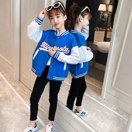 Jas Lente Herfst Meisjes Jassen Bomber Kid Bovenkleding met capuchon Roze Honkbaluniform Kinderen Losse Varsity Jacket Jas 4 6 8 10 11 12Y 231108