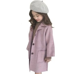 Jas lente herfst wolmix jas voor meisje Koreaanse versie dubbelzijdig synthesejas middellange casual kinderkleding 230927