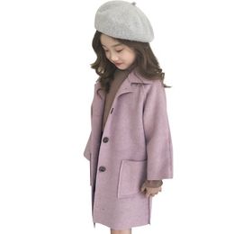 Abrigo primavera otoño chaqueta de mezcla de lana para niña versión coreana síntesis de doble cara longitud media ropa informal para niños 220927