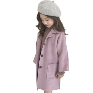 Abrigo primavera otoño chaqueta de mezcla de lana para niña versión coreana síntesis de doble cara longitud media ropa informal para niños 230728