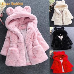 Jas lente babymeisjes kleren faux bont fleece jas warm snowsuit 17y capuchon parka childrens bovenkleding herfstkleding 220915