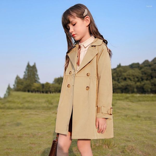 Manteau Style Filles Enfants Printemps Enfants Veste Trench Double Loisirs Long Angleterre Automne Coupe-Vent Bébé Mode Kaki Pour Du Sein