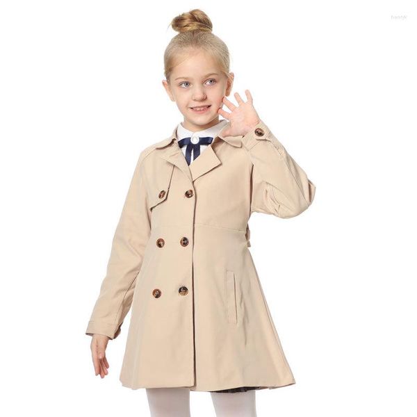Abrigo para niñas pequeñas, gabardina con cinturón, chaqueta con doble botonadura y solapa, vestido para niños, rompevientos de primavera y otoño, prendas de vestir de color caqui británico