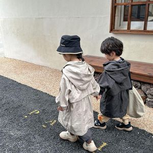 Abrigo Trench Ropa para niños Niñas Niños Cazadora con capucha Primavera Otoño Coreano Suelto Bebé Soild Personalidad