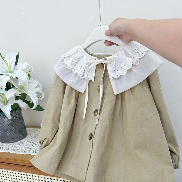 Abrigo Trench Ropa para niños Temporada de otoño Cuello vuelto Cortavientos Caqui Botón coreano Soild Prendas de abrigo simples