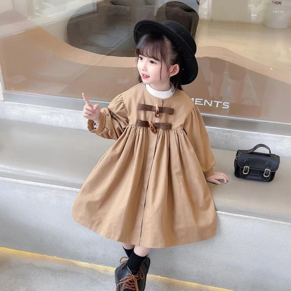 Manteau Trench pour filles, saison d'automne, coréen polyvalent, coupe-vent avec nœud papillon, vêtements pour enfants, plissé Simple