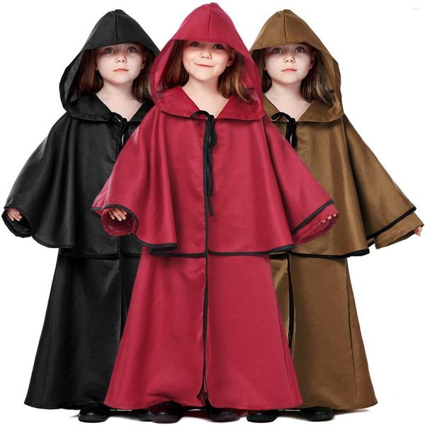 Manteau unisexe enfants à manches longues à capuche Halloween Cape sorcellerie Robe Cape carnaval fête Cosplay vêtements d'extérieur Costume médiéval # g3