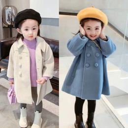 Abrigo Chaqueta de invierno para niña, cárdigan para exteriores para niños, longitud media, abrigo de algodón de lana versátil, chaqueta gruesa de doble botonadura 231117