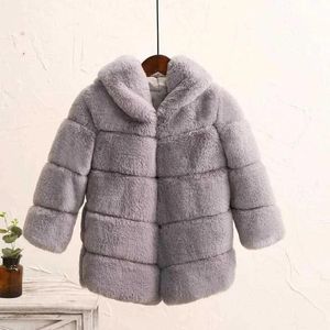 Abrigo invierno niñas abrigo de piel moda elegante bebé niña chaqueta de piel sintética parka con capucha niños ropa exterior gruesa ropa cálida TZ651 H0909
