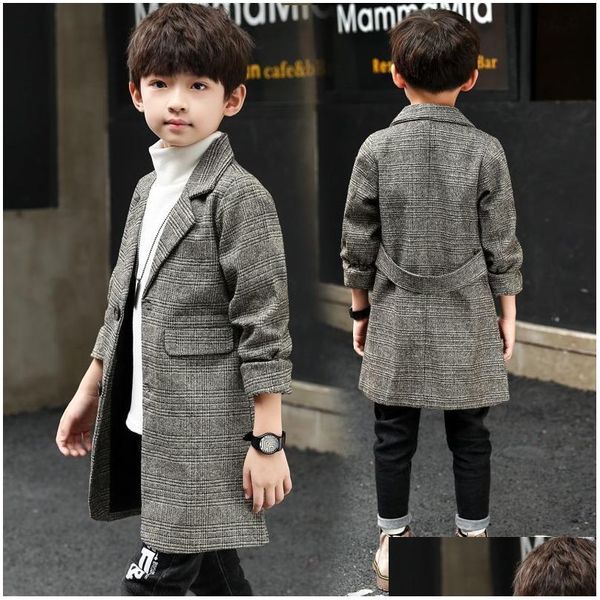 Abrigo de invierno Chaquetas de rejilla Niños Lana Singlebreasted Baby Trench Solapa Otoño Niños Ropa exterior Abrigos Abrigo de lana de primavera P05 230926 Dr Dhu6W