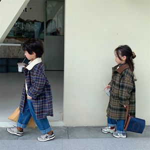 Abrigo de invierno Unisex para niños y niñas, otoño largo, patrón a cuadros, prendas de vestir informales para bebés, Tops, ropa para niños de calidad 220927